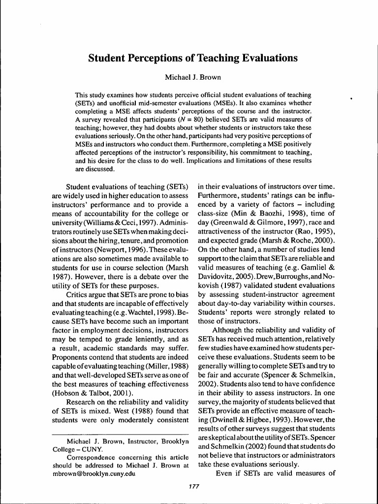 Student Perceptions of Teaching Evaluations | PDF | Course Evaluation ...
