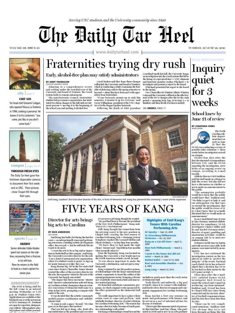 The Daily Tar Heel For August 24, 2010 PDF University Of North Carolina At Chapel Hill Lawsuit
