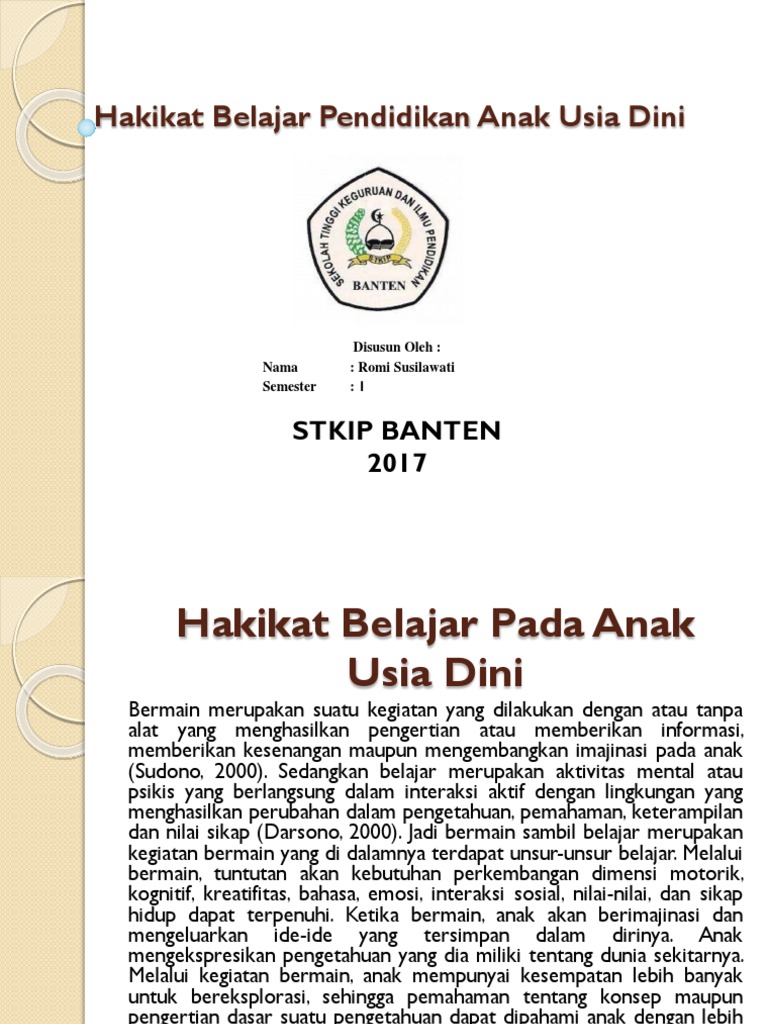 Hakikat Belajar Pendidikan Anak Usia Dini