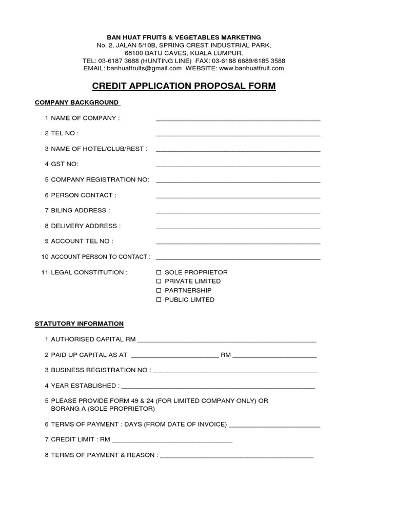 Credit Application Proposal Form v01 | PDF | Government | Business