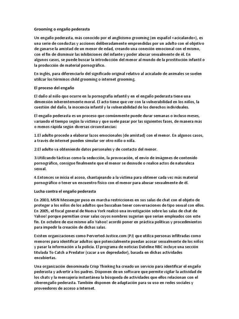 Grooming o Engaño Pederasta | PDF | Crimen y violencia | Thriller y crimen