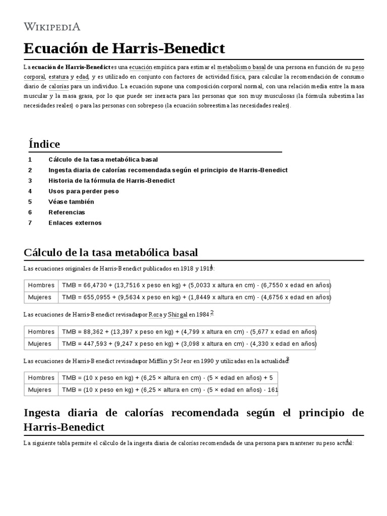 Ecuación de Harris-Benedict | PDF | Naturaleza | Salud y bienestar