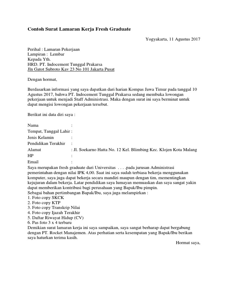 Download 64+ Contoh Surat Surat Lamaran Kerja Word Fresh Graduate Gratis