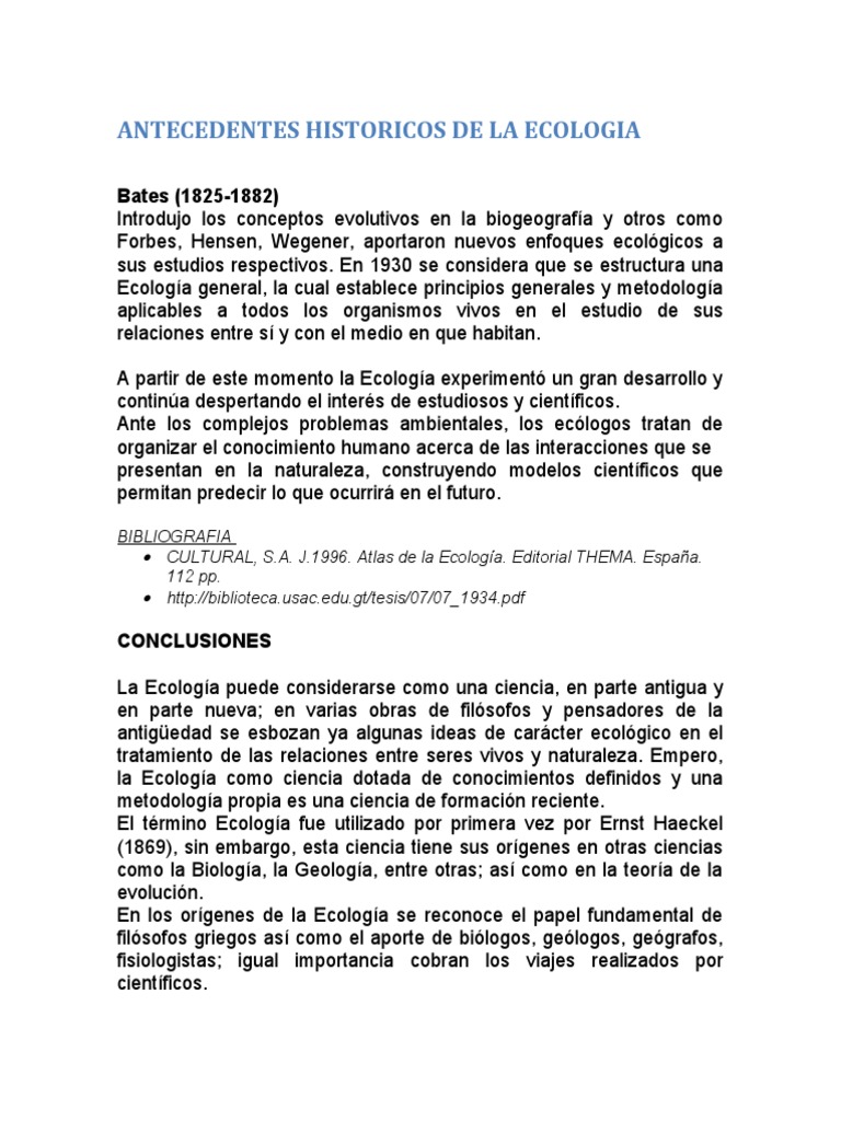 Antecedentes Historicos de La Ecologia