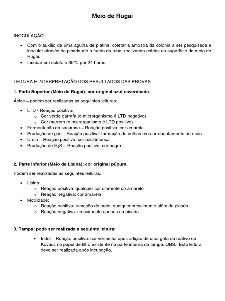 Meio de Rugai | PDF | Cor | Reações químicas