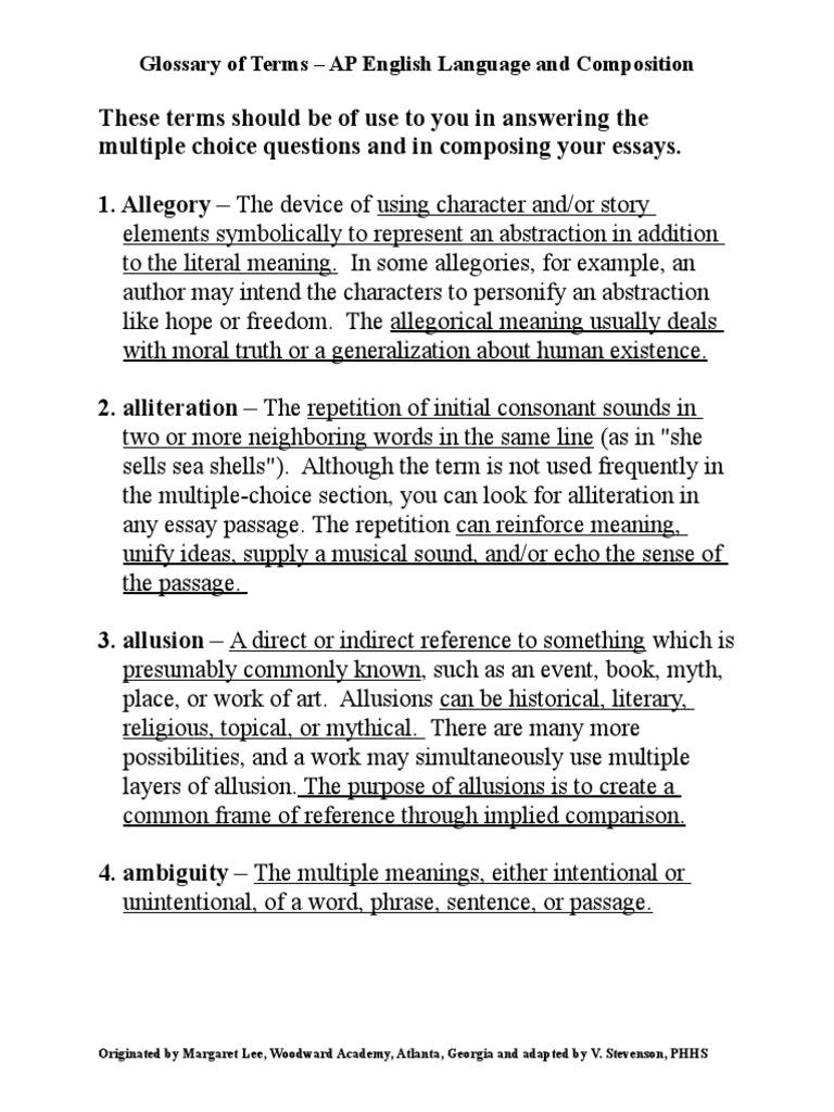 Ap Lang Glossary of Terms 2 PDF Irony Narration