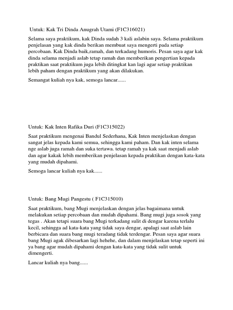 Kesan Pesan Untuk Aslab