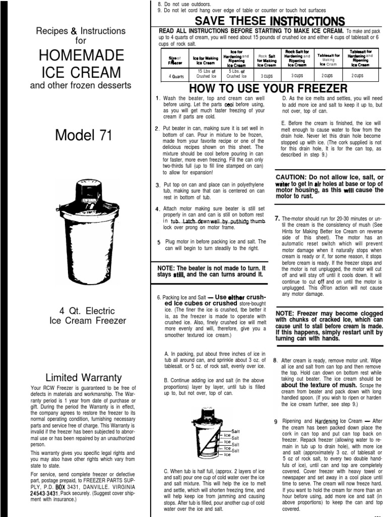 RCW Model 71 PDF Ice Cream Ice