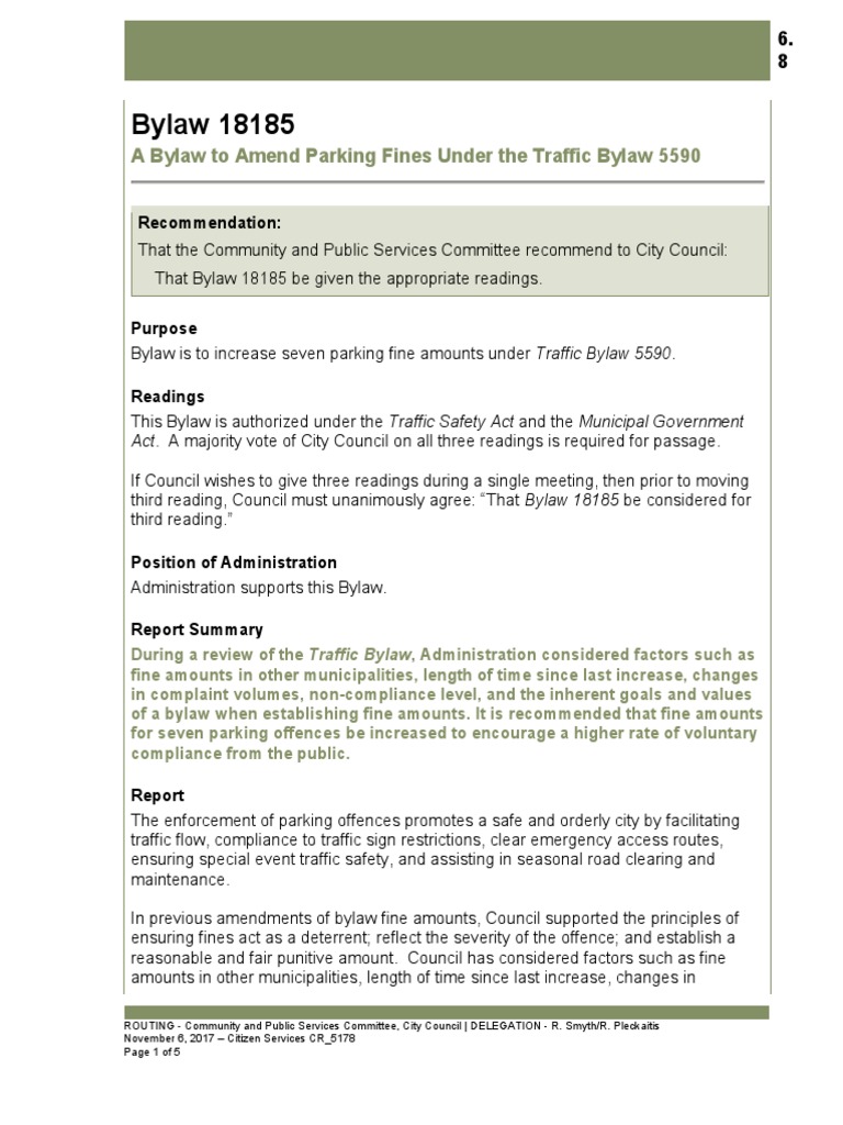 Bylaw To Amend Parking Fines City of Edmonton Download Free PDF