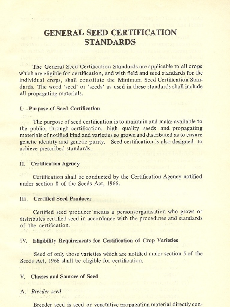 Seed Certification Standards Overview | PDF | Professional ...