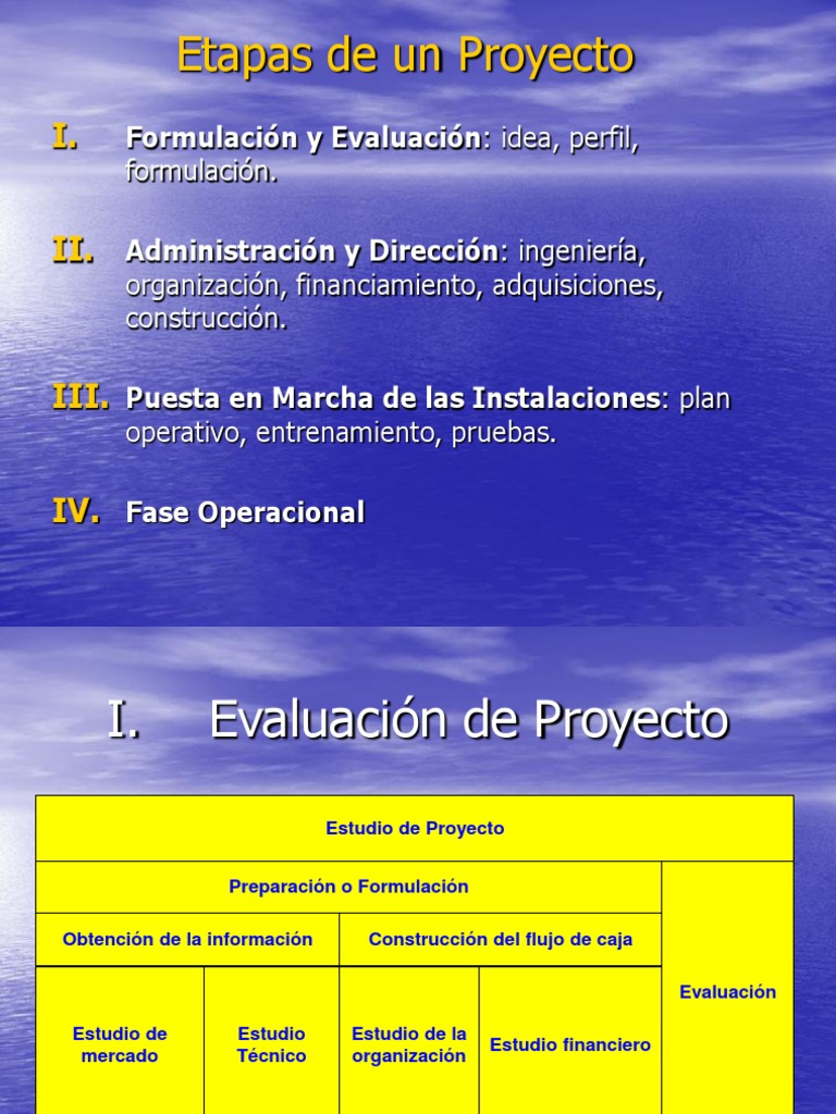 Etapas de un Proyecto: Formulación y Evaluación: idea ...