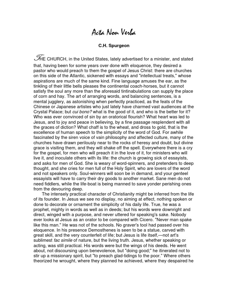 Acta Non Verba by C. H. Spurgeon PDF Sin Jesus