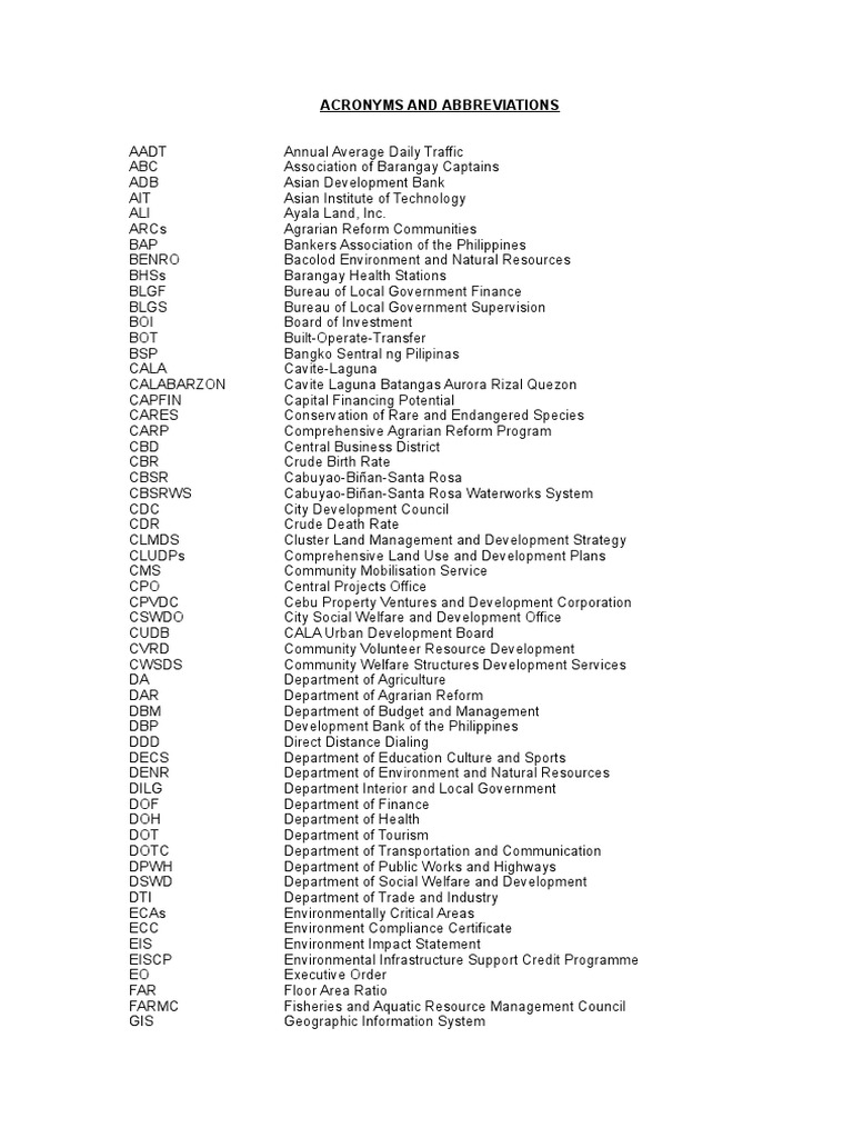 Acronyms and Abbreviations | PDF | Philippines | Small And Medium Sized ...