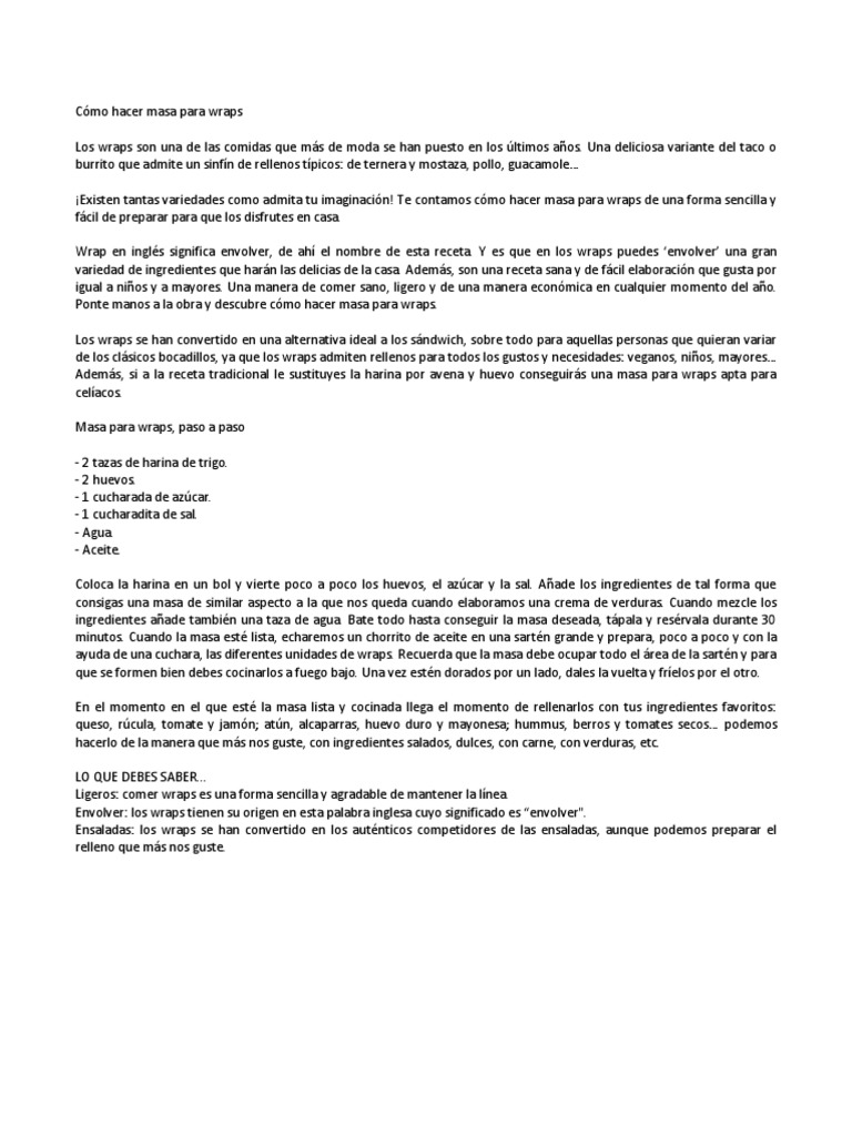 Cómo Hacer Masa para Wraps Descargar gratis PDF Relleno ensalada