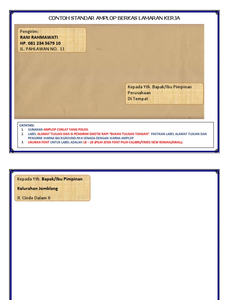Amplop Lamaran Kerja Guru Tulis Tangan