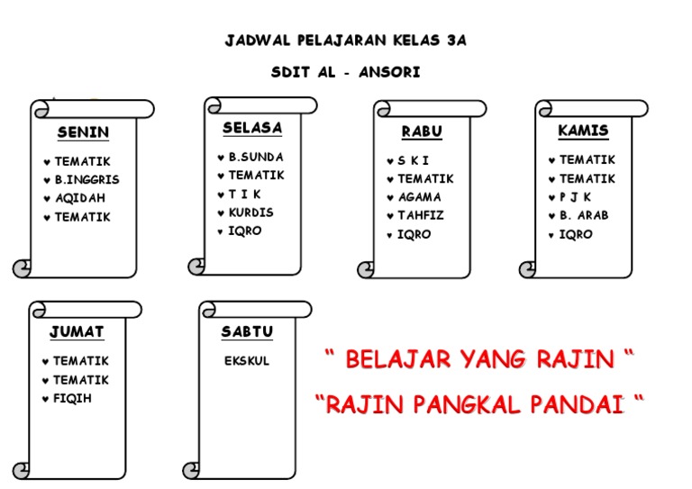 Jadwal Pelajaran Kelas 3a