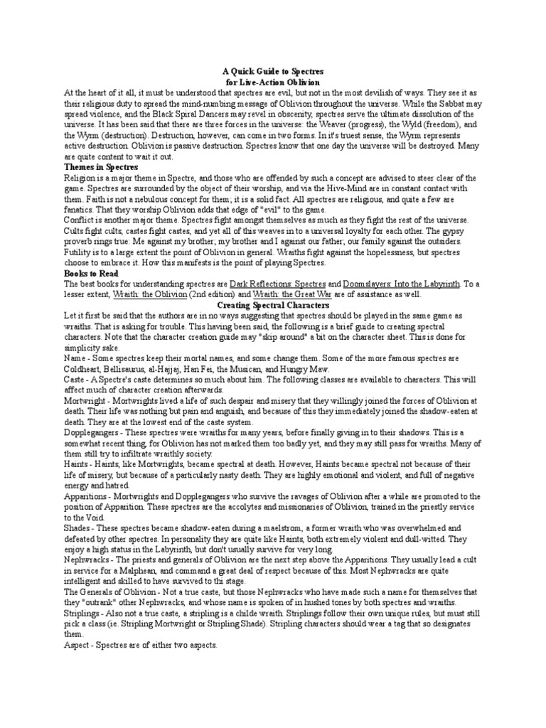 Understanding Spectres in Oblivion | PDF | Ghosts | Religion And Belief