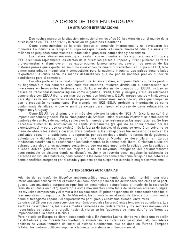 Impacto de la Crisis del 29 en Uruguay | PDF | Gran depresion | Uruguay