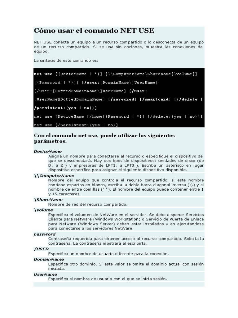 Uso del comando NET USE en Windows | PDF | Contraseña | Tecnología digital