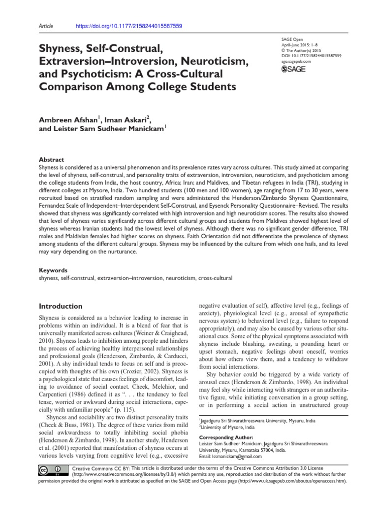 Shyness Self Construal Download Free Pdf Shyness Extraversion