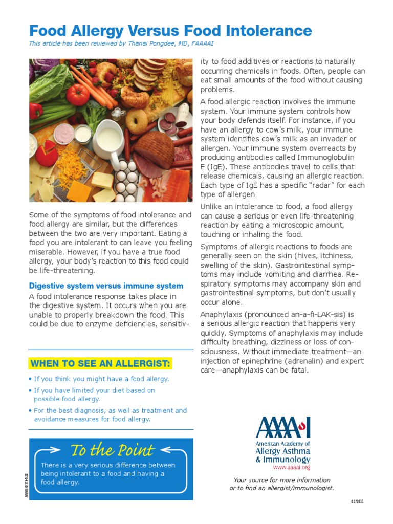 Food Allergy vs. Intolerance Explained | PDF | Food Allergy | Allergy