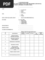 Questionnaire Satisfaction Level For Various Welfare Measures and Social Security Offered To Employees