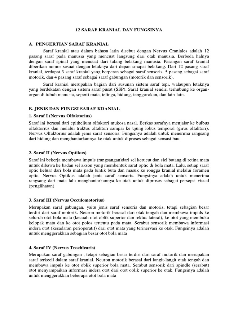 12 Saraf Kranial Dan Fungsinya PDF