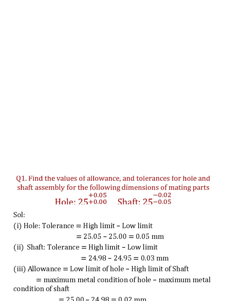 Determining Shaft and Hole Sizes for Various Fitting Tolerances Using