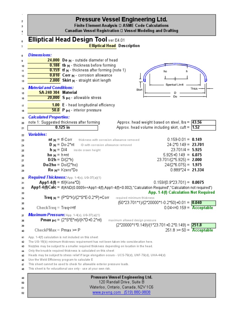 Elliptical Head Design Calculations | PDF | Building Engineering ...