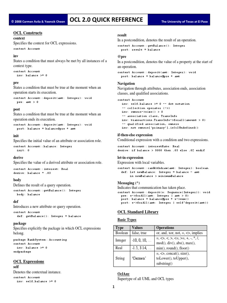 OCL Quick Reference PDF | PDF | Boolean Data Type | Sequence