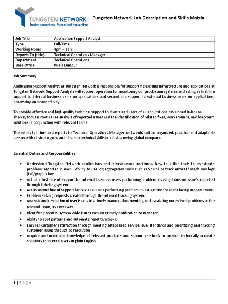 Tungsten Network Job Description Breakdown PDF Technical Support