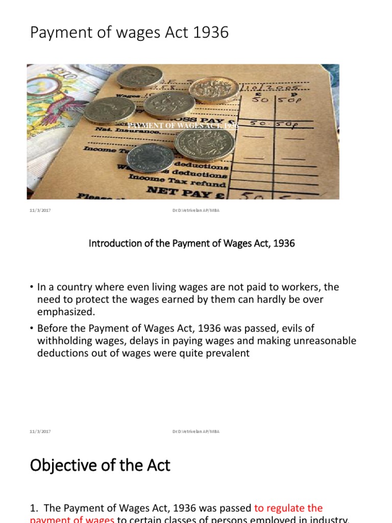 Payment of Wages Act 1936 Wage Employment