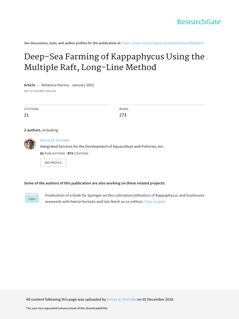 Deep-Sea Farming of Kappaphycus Using The Multiple Raft, Long-Line ...
