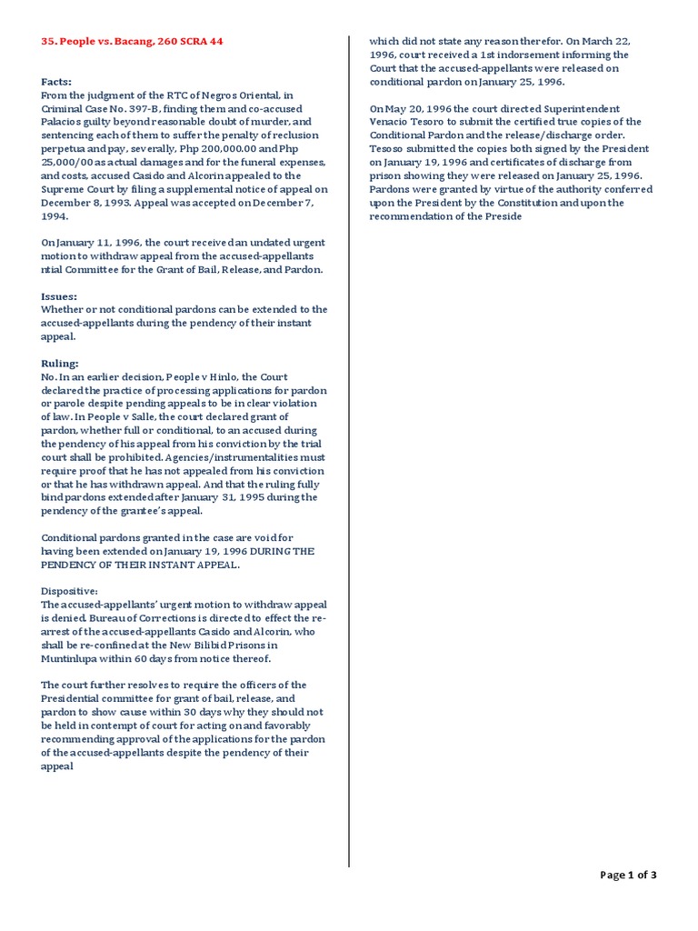 Conditional Pardon Void in Murder Case | PDF | Pardon | Appeal
