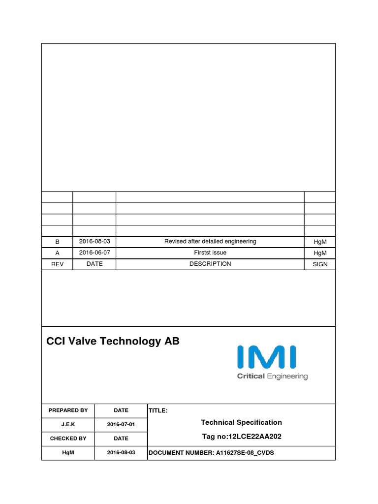 Control Valve Data Sheet A11627SE-08 | PDF | Valve | Chemical Engineering