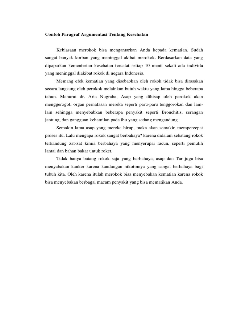 contoh paragraf Argumentasi tentang kesehatan