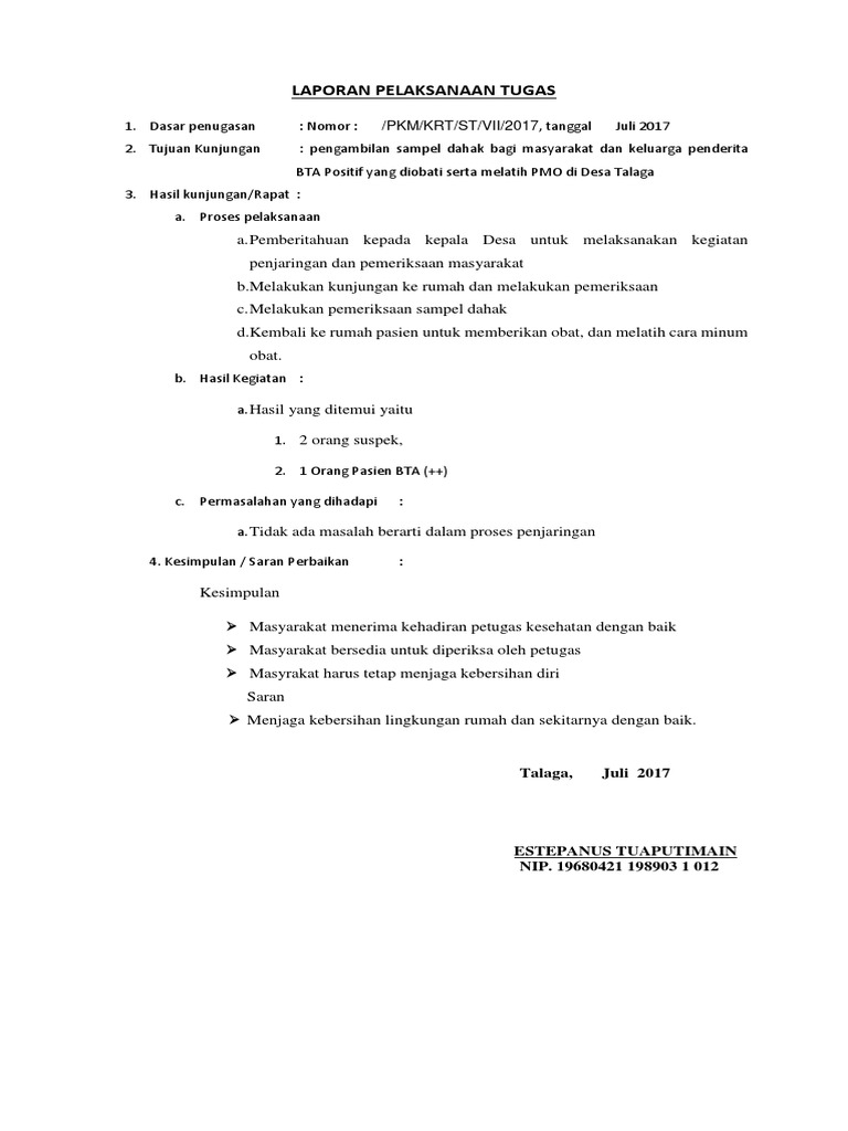 Laporan Pelaksanaan Tugas | PDF