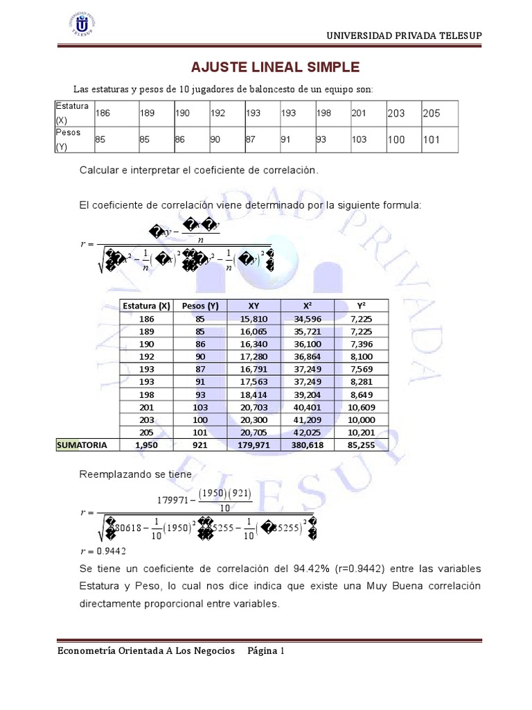 Ajuste Lineal Simple | PDF | Estadísticas multivariantes | Objetos ...