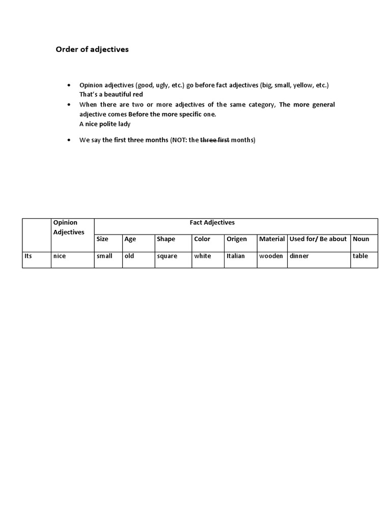 Adjective Order Guide for ESL Learners | PDF | Language Arts & Discipline