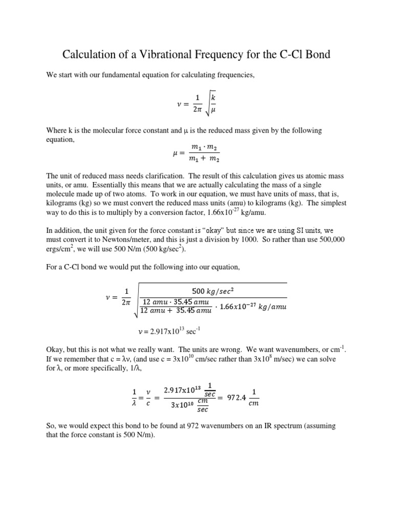 Calculating the Vibrational Frequency of a CCl Bond in Wavenumbers PDF
