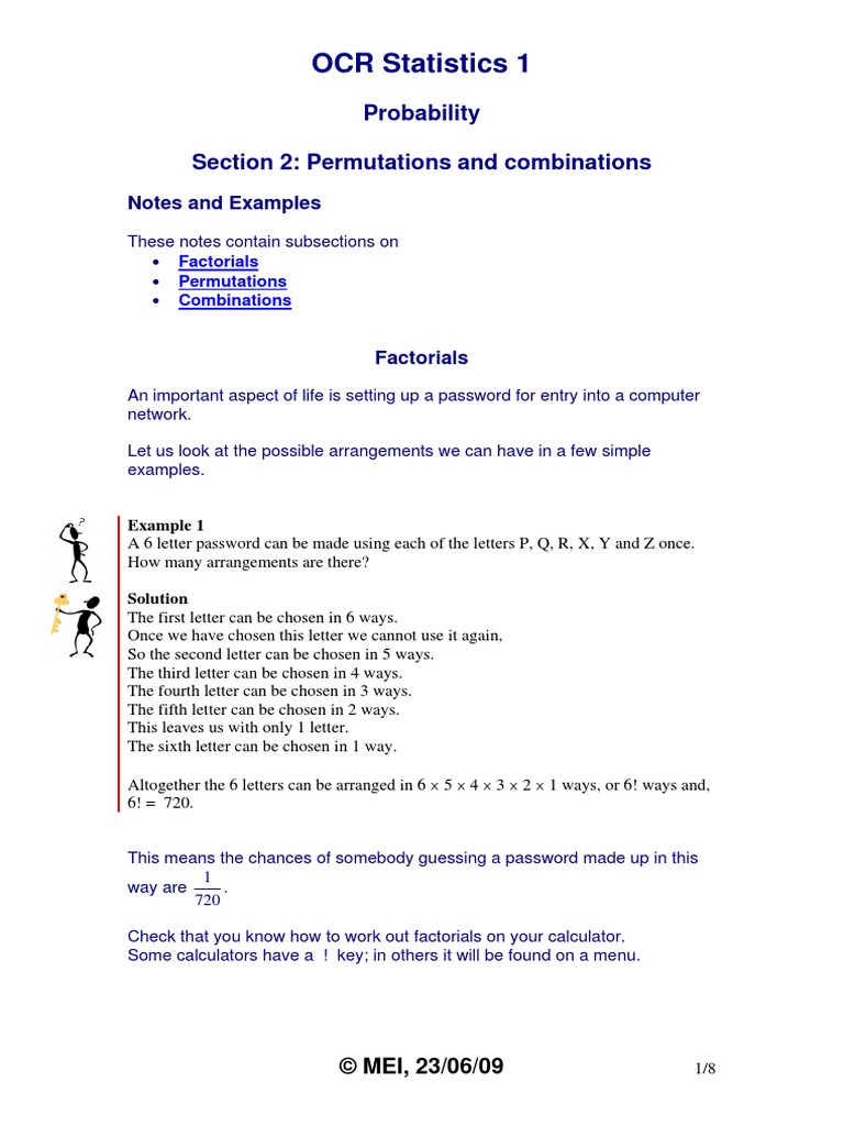 OCR S1 Notes Permutations and Combinations PDF Permutation Password
