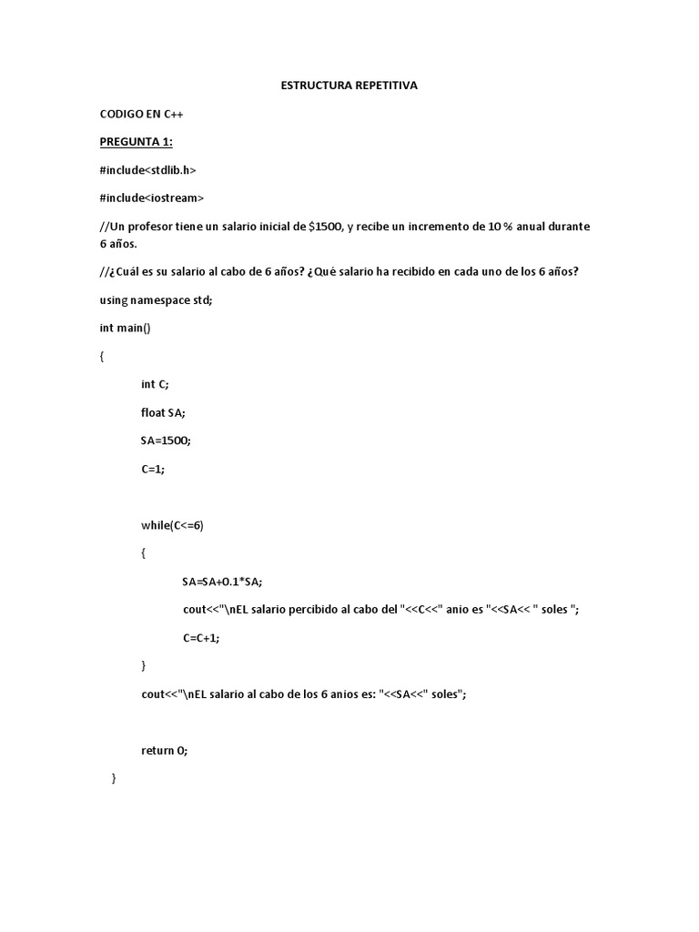 Codificacion en C++ Estructura Repetitiva | PDF | C ++ | Informática y ...