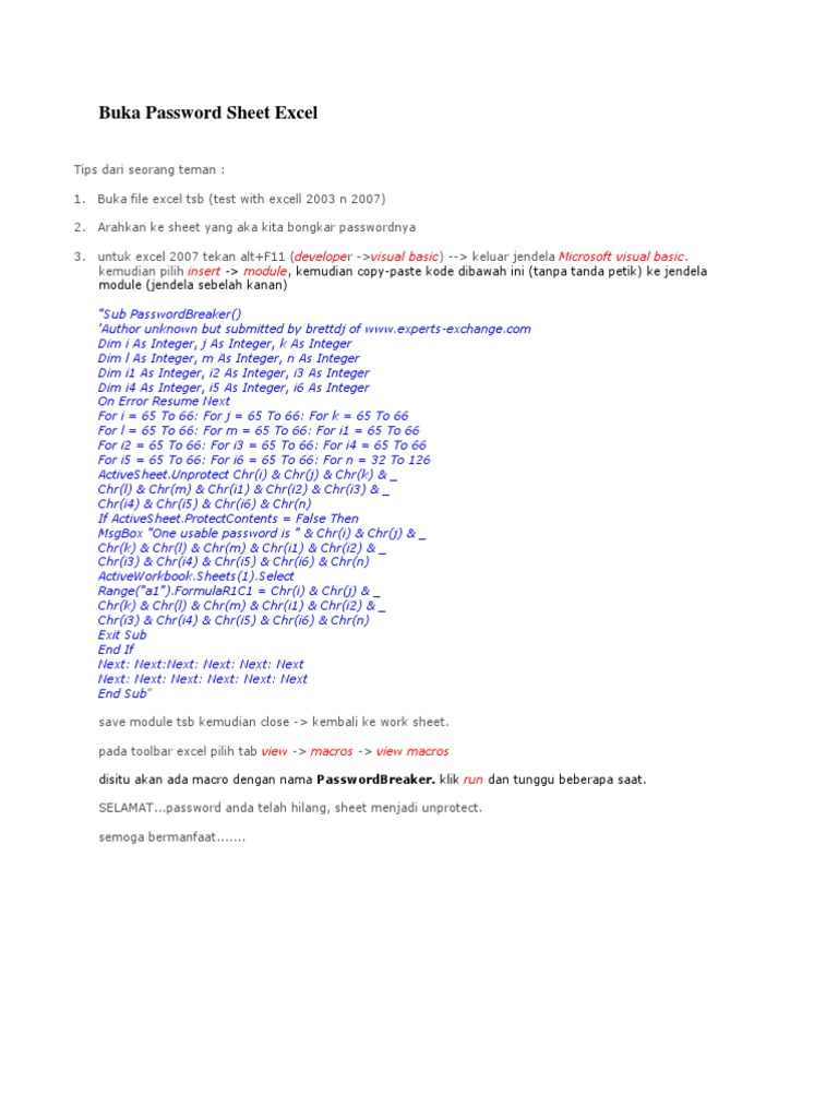 Buka Password Sheet Excel: Develope Visual Basic Microsoft Visual Basic
