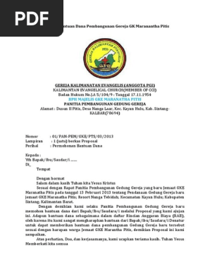 Proposal Usulan Bantuan Dana Pembangunan Gereja Gk Maranantha Pitis