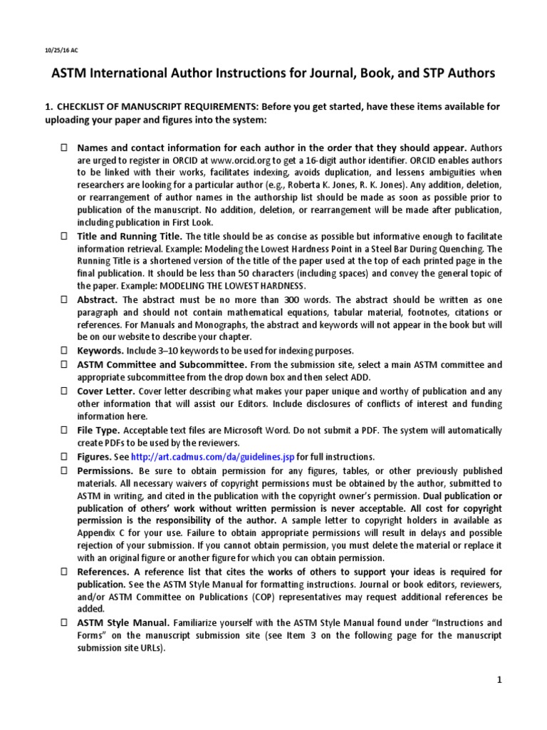Astm Journal Author Instructions | PDF | Open Access | Copyright
