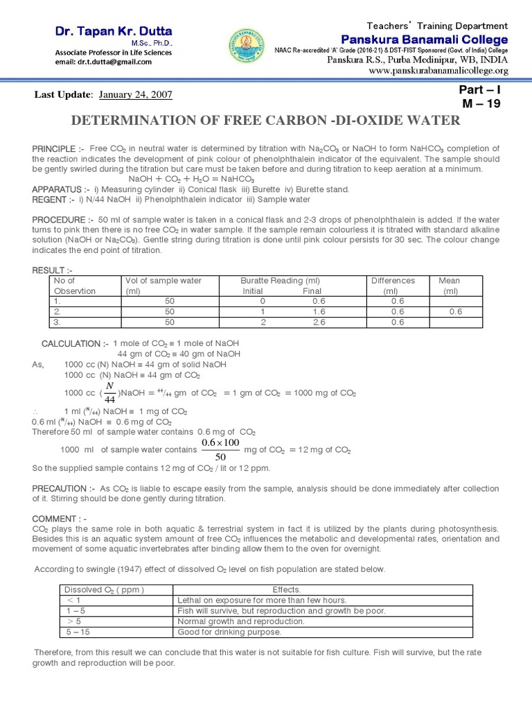 P 19 Determination Of Dissolved Co2 Titration Chemistry