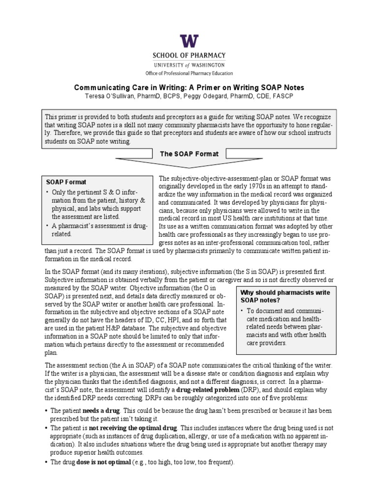 Student Soap Note Primer Pharmacy Medical Record