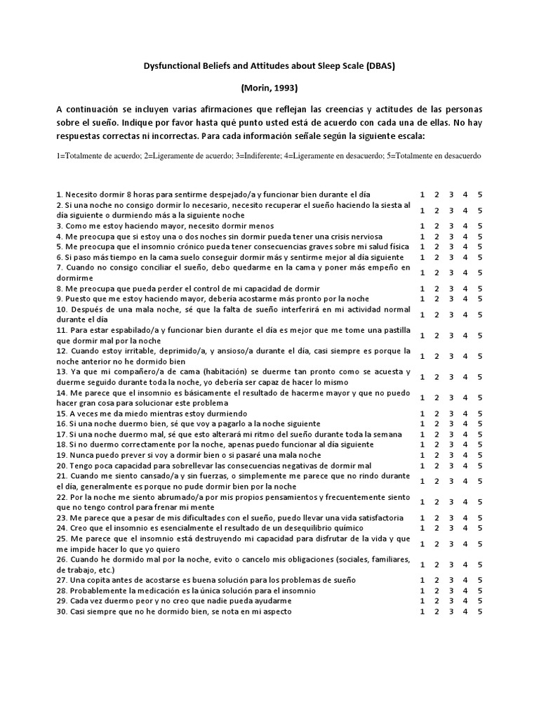 Test de Creencias sobre el Sueño | PDF | Dormir | Agitación