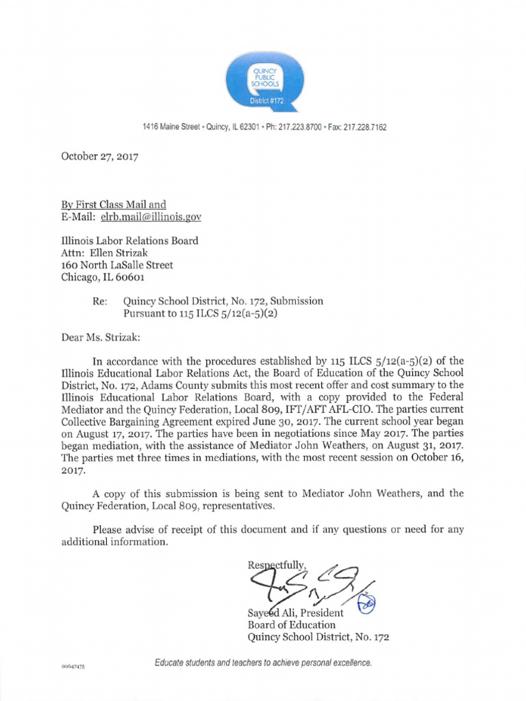 Letter to IL Labor Relations Board from QPS Employment Salary