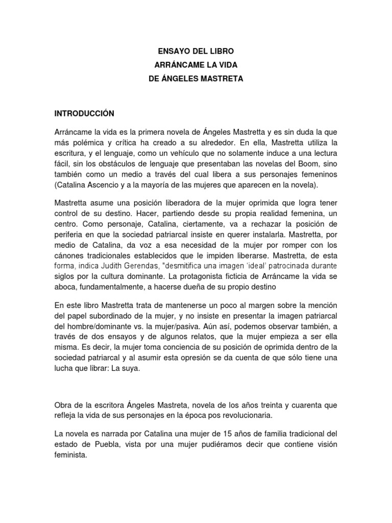 Ensayo Del Libro Arrancame La Vida